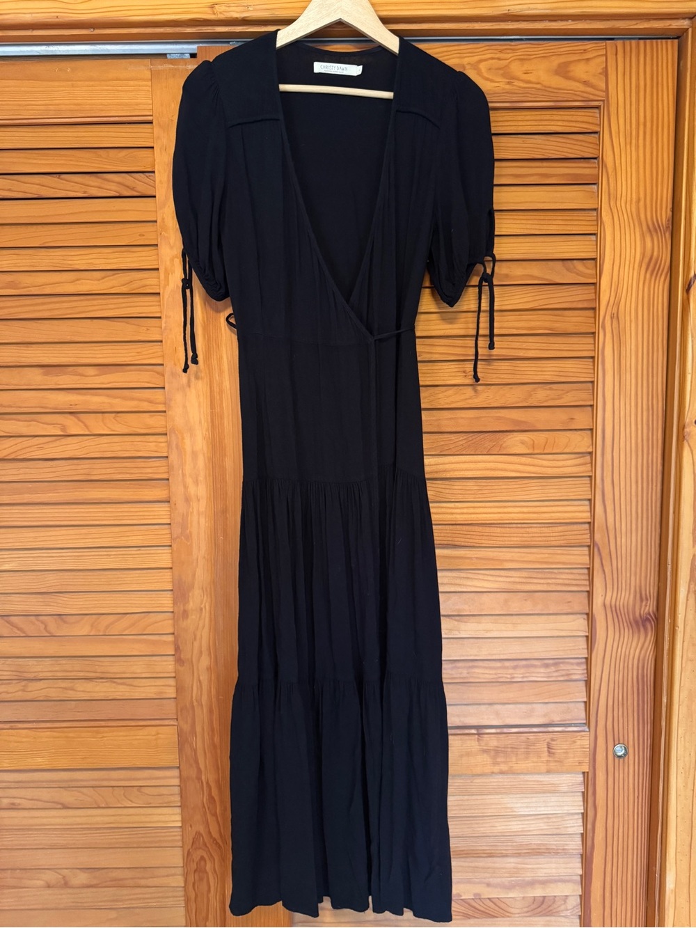 Black Midi Wrap Dress by Christy Dawn